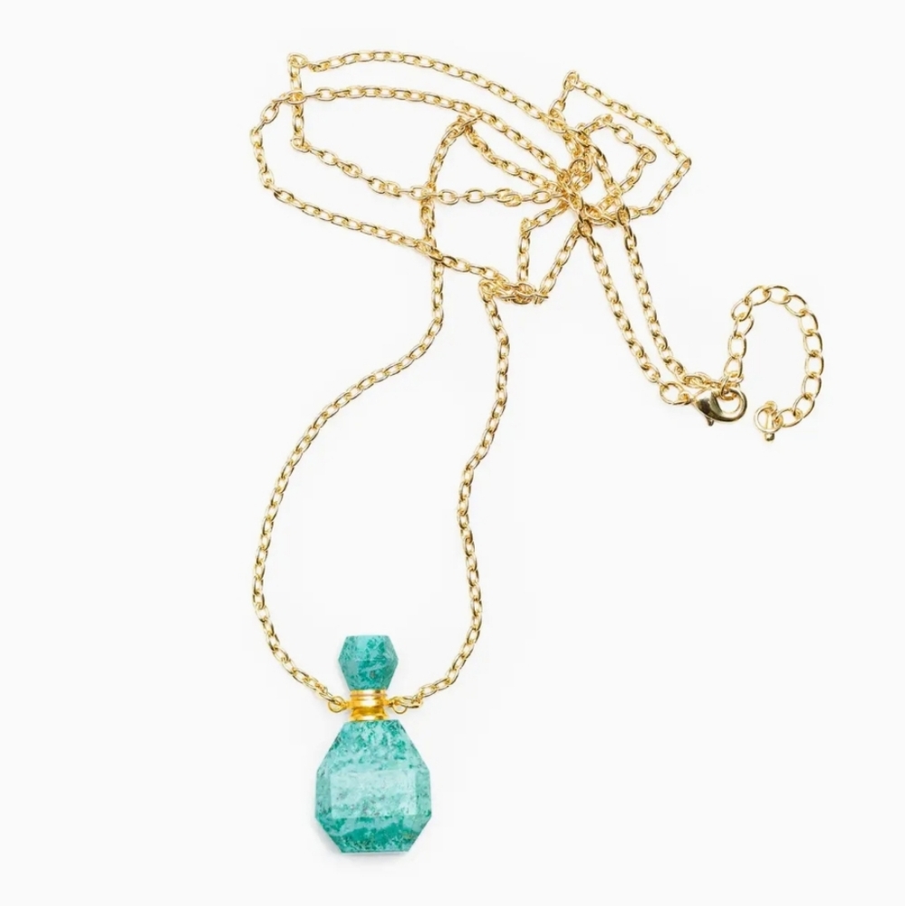 NEW AVIVA STANOFF Aqua Jasper & 14K Gold Essential Oil Bottle Necklace